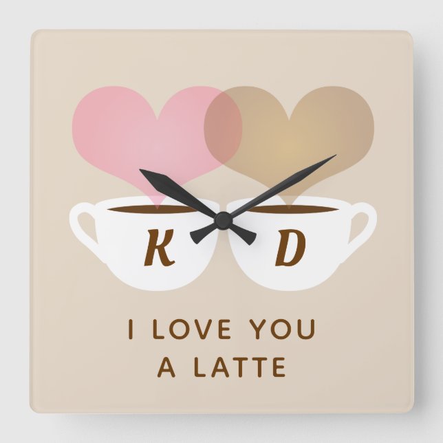 Horloge Carrée I Love You A Latte Custom Monogram (Recto)