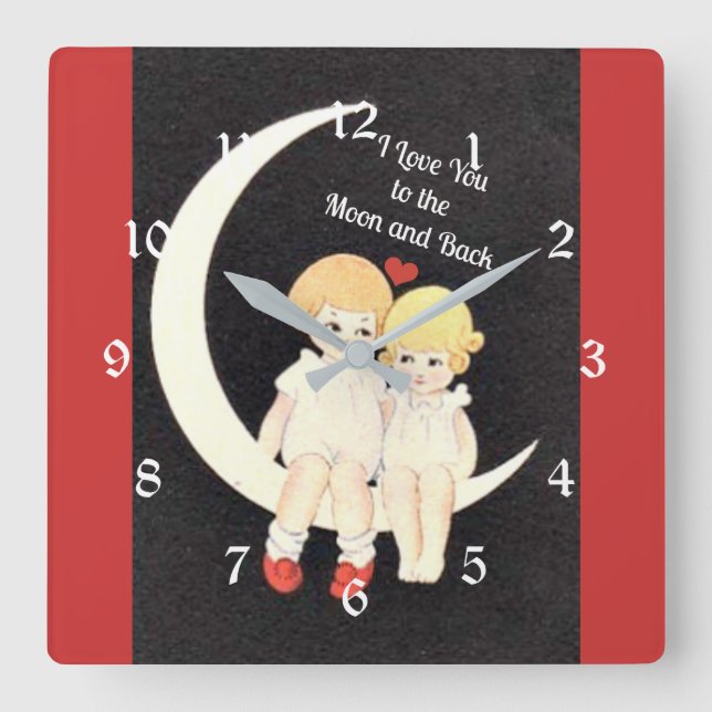 Horloge Carrée I Love You to the Moon and Back, design populaire (Recto)