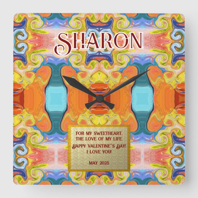 Horloge Carrée I Love You Unique Marbre Art Déco Abstrait (Recto)