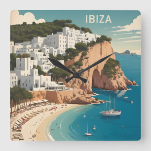 Horloge Carrée Ibiza, Espagne Affiche de voyage