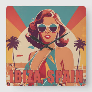 Horloge Carrée Ibiza, Espagne Affiche de voyage