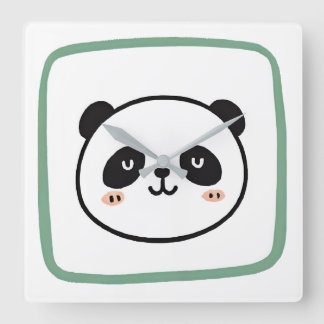 Horloge Carrée Icône graphique minimaliste de tête de panda