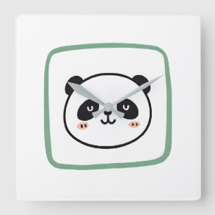Horloge Carrée Icône graphique minimaliste de tête de panda