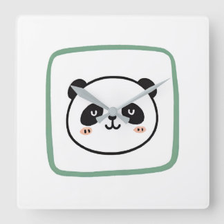 Horloge Carrée Icône graphique minimaliste de tête de panda