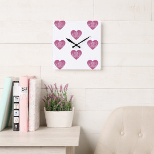 Horloge Carrée Idées Ados de coeur rose foncé