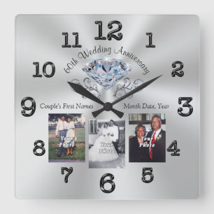 Horloge Carrée Idées Cadeau Anniversaire Diamant Vos Photos, Text