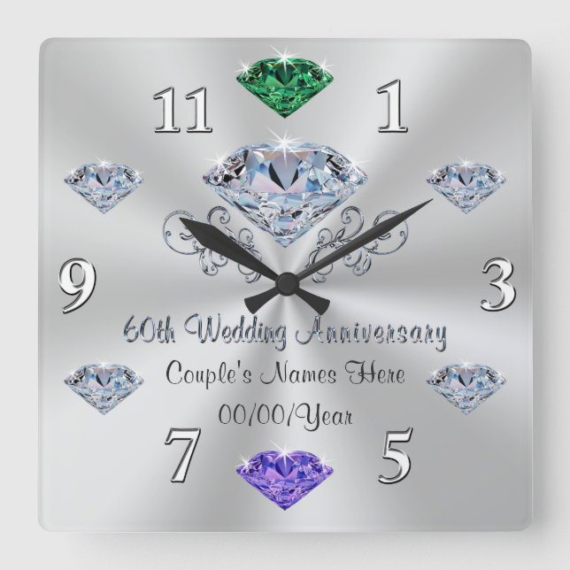 Horloge Carrée Idées de cadeaux de pierres de naissance pour 60 a (Recto)