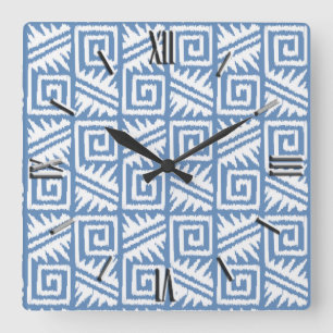 Horloge Carrée Ikat Aztec Motif - Ciel bleu et blanc