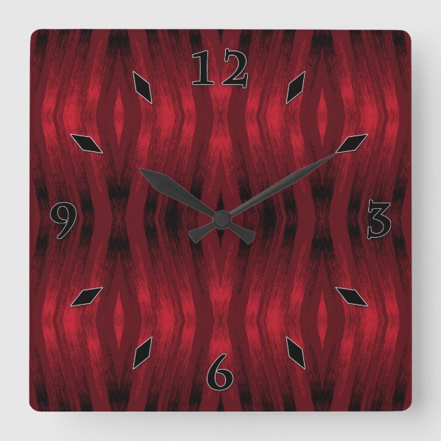 Horloge Carrée Ikat de zigzag rouge et noir (Recto)
