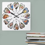 Horloge Carrée Il était une fois 12 Photos en forme de coeur blan<br><div class="desc">Create your own multi photo clock to tell your story - the center of the clock face is lettered with "Once upon a time" in handwritten typographiy. Use the photo template to add 12 of your favorite, which will be played in heart shaped frames. The design uses portrait vertical for...</div>