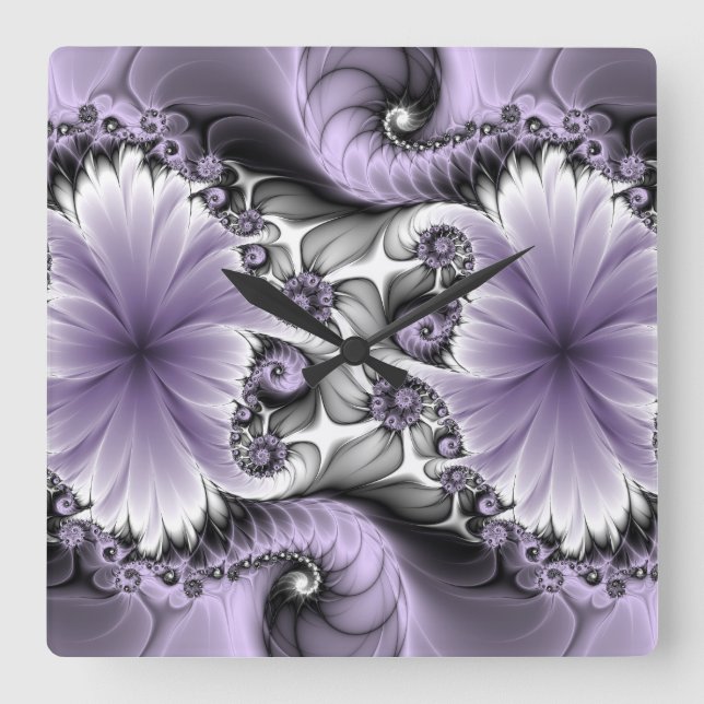 Horloge Carrée Illusion Lilac Abstrait Floral Fractal Art Imagina (Recto)