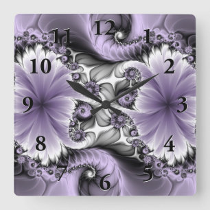 Horloge Carrée Illusion Lilac Abstrait Floral Fractal Art Imagina