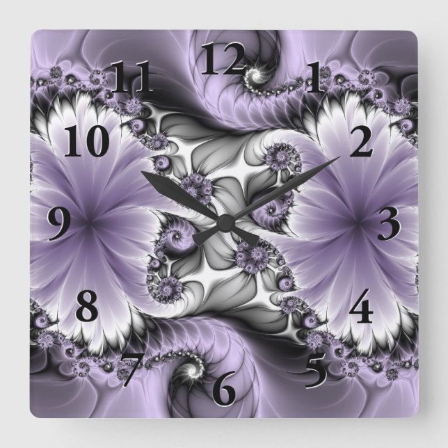 Horloge Carrée Illusion Lilac Abstrait Floral Fractal Art Imagina (Recto)