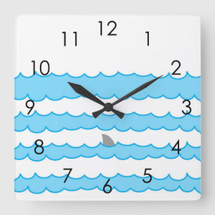 Horloge Carrée Illustration amusante de la fin de requin blanc su