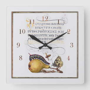 Horloge Carrée Illustration botanique vintage