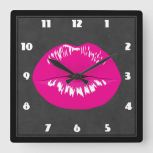 Horloge Carrée Illustration brillante des lèvres roses chaudes