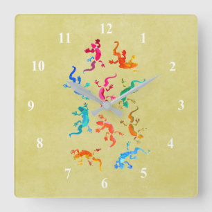 Horloge Carrée Illustration colorée mignonne de lézard de gecko