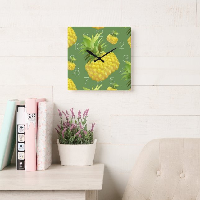 Horloge Carrée Illustration d'ananas (Salle de lecture)