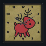 Horloge Carrée Illustration de Cute Red Christmas<br><div class="desc">A clock with a red christmas. Solive and cute. Set on a background which is a digital image of brown kraft paper.</div>