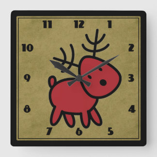 Horloge Carrée Illustration de Cute Red Christmas