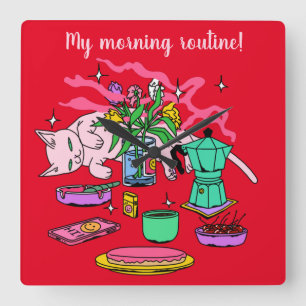 Horloge Carrée Illustration de la table de petit déjeuner de Kitt