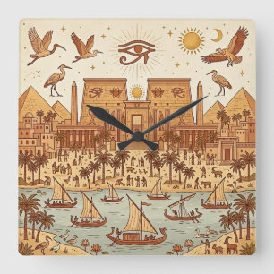Horloge Carrée Illustration de la ville antique égyptienne Boho-T