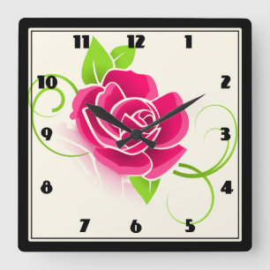 Horloge Carrée Illustration de rose