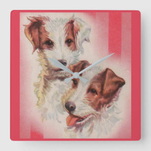 Horloge Carrée Illustration de terriers Jack Russell mignons