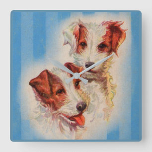 Horloge Carrée Illustration de terriers Jack Russell mignons