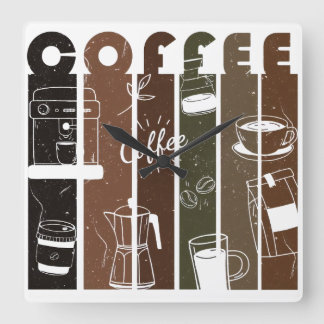 Horloge Carrée Illustration de typographie de café vintage dessin