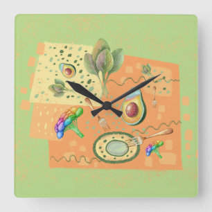 Horloge Carrée illustration des aliments sains