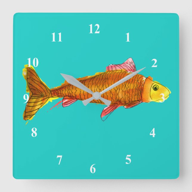 Horloge Carrée Illustration mignonne d'art de bruit de poisson (Recto)