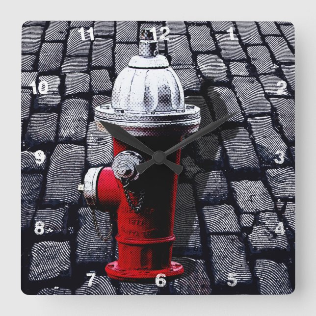 Horloge Carrée Illustration New York Fire Hydrant (Recto)