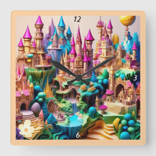 Horloge Carrée "Illustrations de fantaisie fantaisiste"