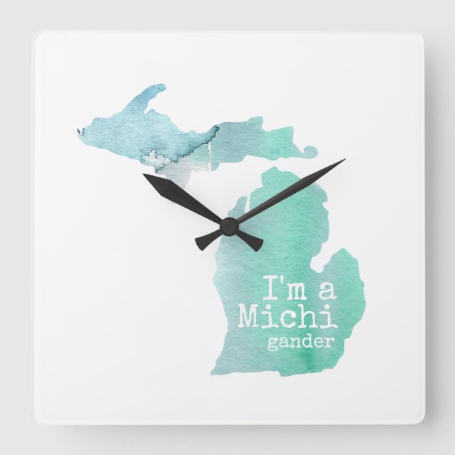 Horloge Carrée I'm A Michigander Watercolor Filled Silhouette (Recto)