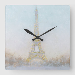 Horloge Carrée Image de l'aquarelle   d'Eiffel Towe
