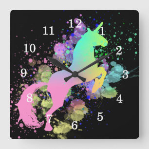 Horloge Carrée Imaginaire à éclaboussure couleur Rainbow Unicor