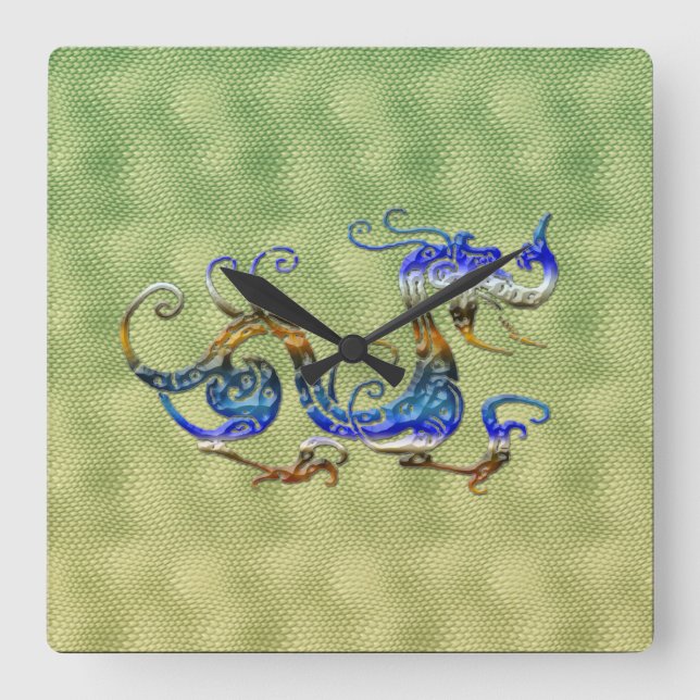 Horloge Carrée Imaginaire chinois Dragon Art Designer Cadeau Horl (Recto)