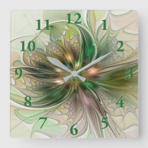 Horloge Carrée Imaginaire coloré Moderne Fleur Fractale Abstraite