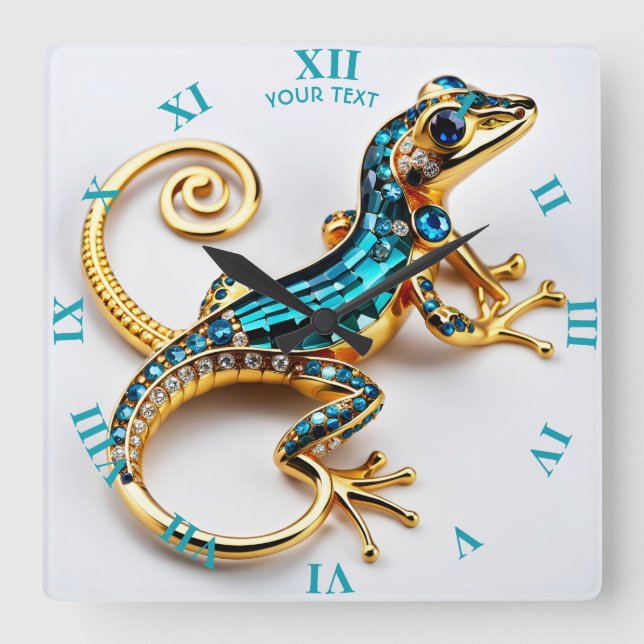 Horloge Carrée Imaginaire Cute Vivid Art Déco Gecko (Recto)