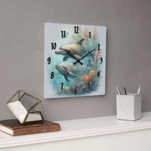Horloge Carrée Imaginaire dauphin 6
