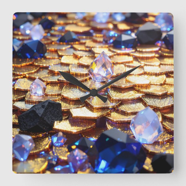 Horloge Carrée Imaginaire de luxe Gemstone Abstrait (Recto)