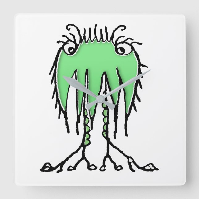 Horloge Carrée Imaginaire dessin alien mignon (Recto)