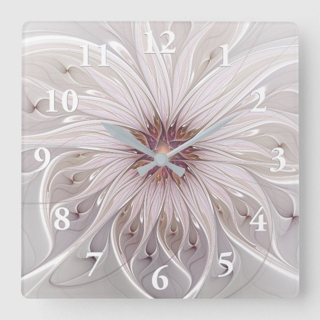 Horloge Carrée Imaginaire Floral, Abstraite Fleur Pastel Moderne (Recto)