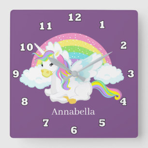 Horloge Carrée Imaginaire licorne ajouter nom filles décoration d
