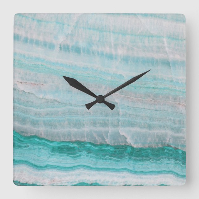 Horloge Carrée Impression en pierre de granit turquoise (Recto)