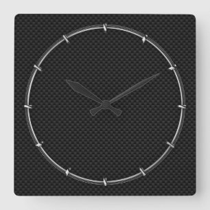 Horloge Carrée Impression noire en fibre de carbone
