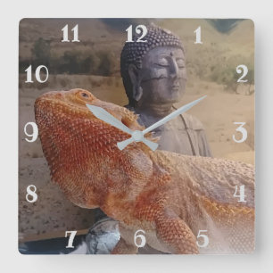 Horloge Carrée Impression photo de Cute Beardie et Bouddha