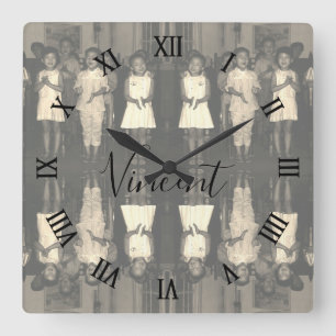 Horloge Carrée Impression sur toile de garde d'enfants Vintage Ch