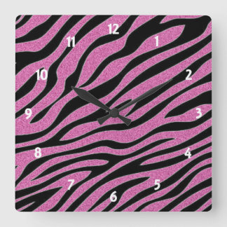 Horloge Carrée Impression Zèbre rose rayé